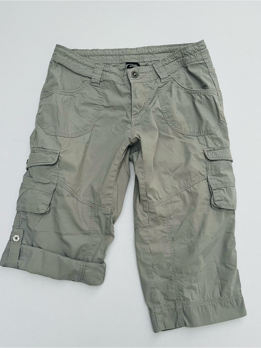Kuhl Kontra Women Gray Cargo Roll Tab Adjustable Inseam Bermuda Capris Size 4